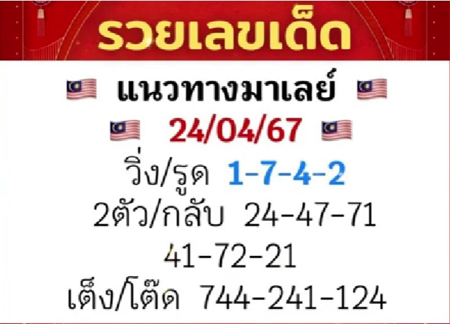 หวยมาเลย์ 24/4/67 ชุดที่ 3