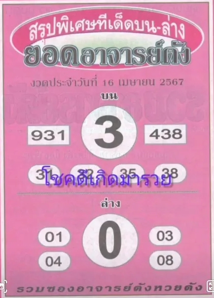 หวยยอดอาจารย์ดัง 16/4/67