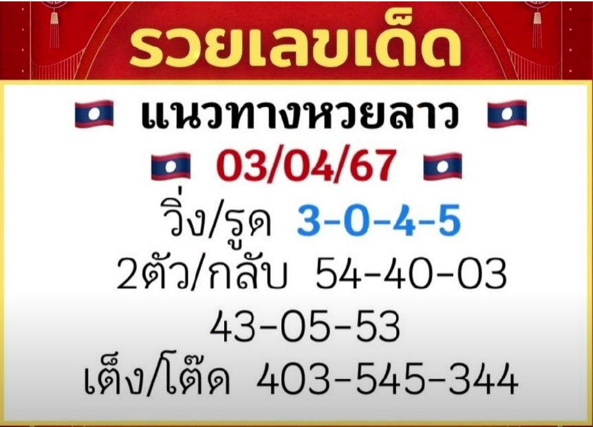 หวยลาว 3/4/67 ชุดที่ 10