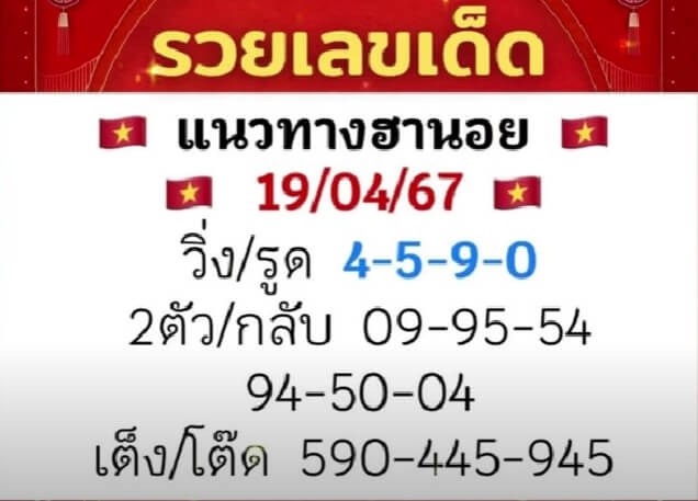 หวยฮานอย 19/4/67 ชุดที่ 9