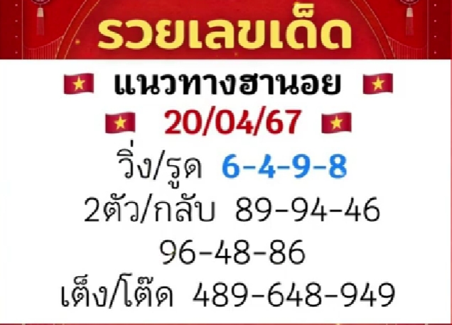 หวยฮานอย 20/4/67 ชุดที่ 9