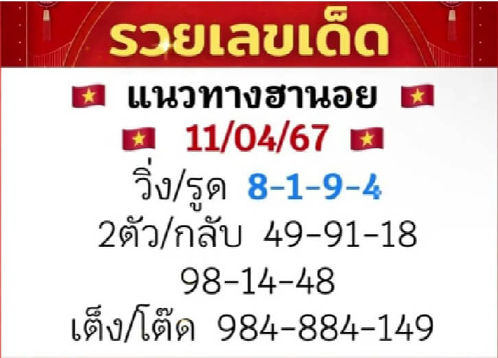 หวยฮานอย 11/4/67 ชุดที่ 2