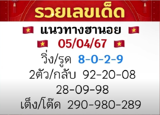 หวยฮานอย 5/4/67 ชุดที่ 3