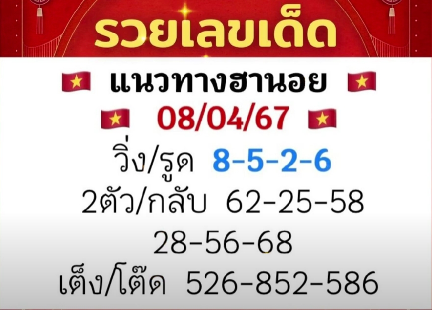 หวยฮานอย 8/4/67 ชุดที่ 3