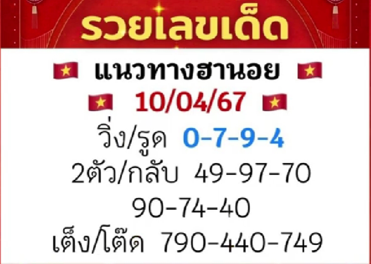 หวยฮานอย 10/4/67 ชุดที่ 4