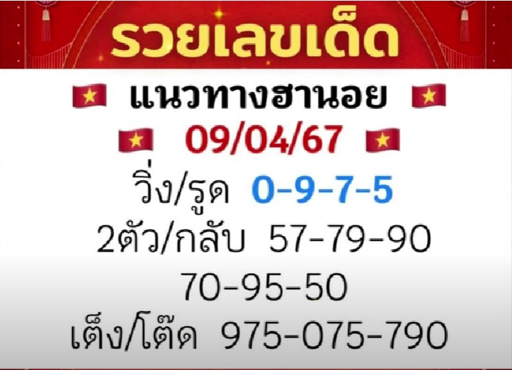 หวยฮานอย 9/4/67 ชุดที่ 5