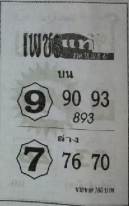 หวยเพชรแท้ 16/4/67