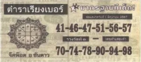 หวยตำราเรียงเบอร์ 1/6/67