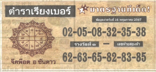 หวยตำราเรียงเบอร์ 16/5/67