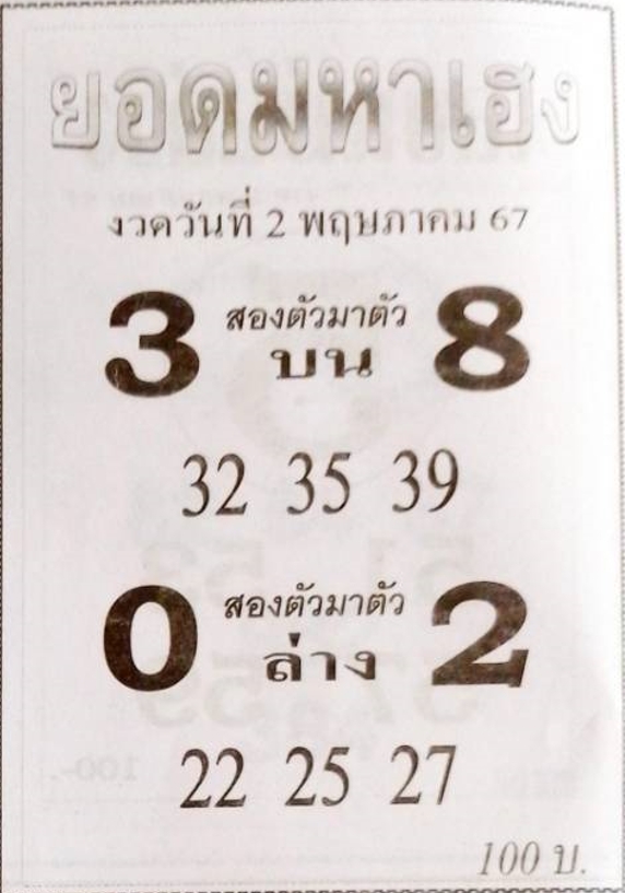 หวยยอดมหาเฮง 2/5/67
