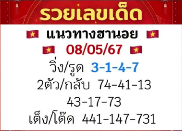 หวยฮานอย 8/5/67 ชุดที่ 7