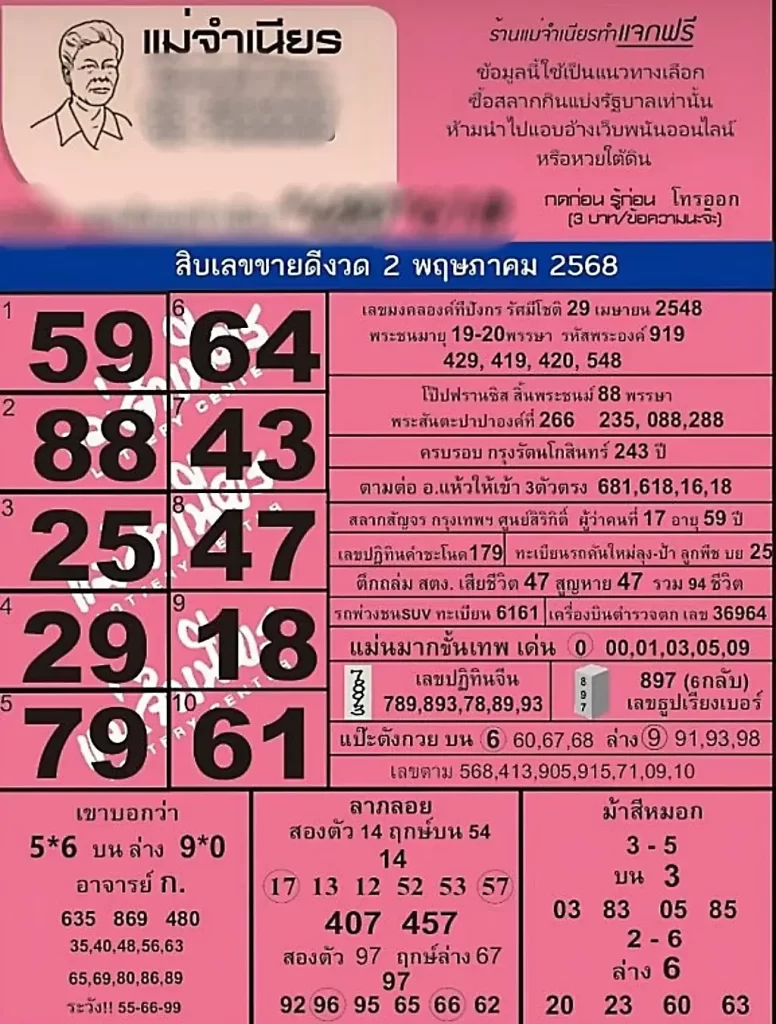 หวยแม่จำเนียร 2/5/68