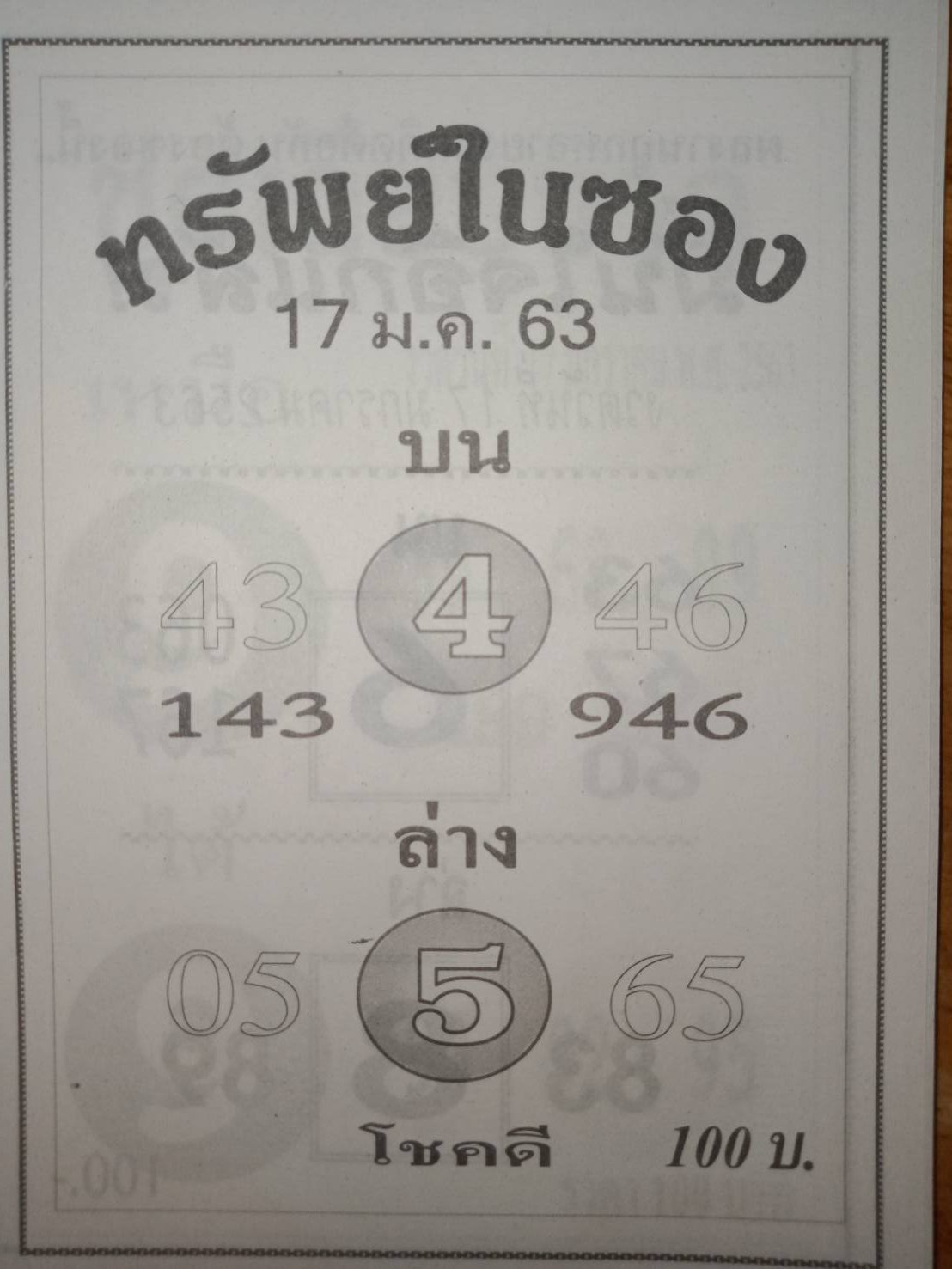 หวยทรัพย์ในซอง 17/1/63