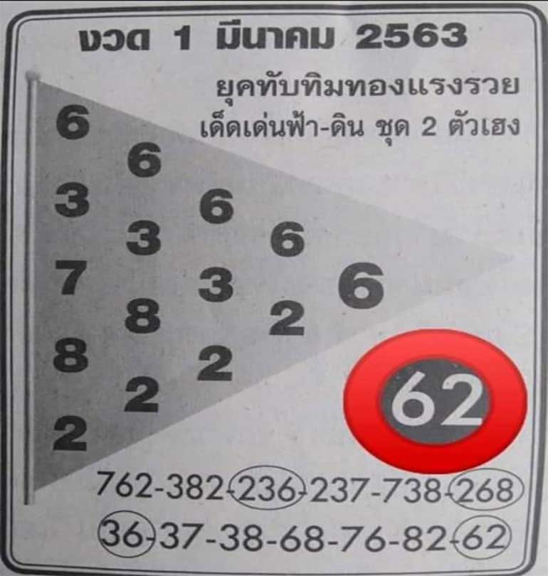 หวยทับทิมทอง 1/3/63