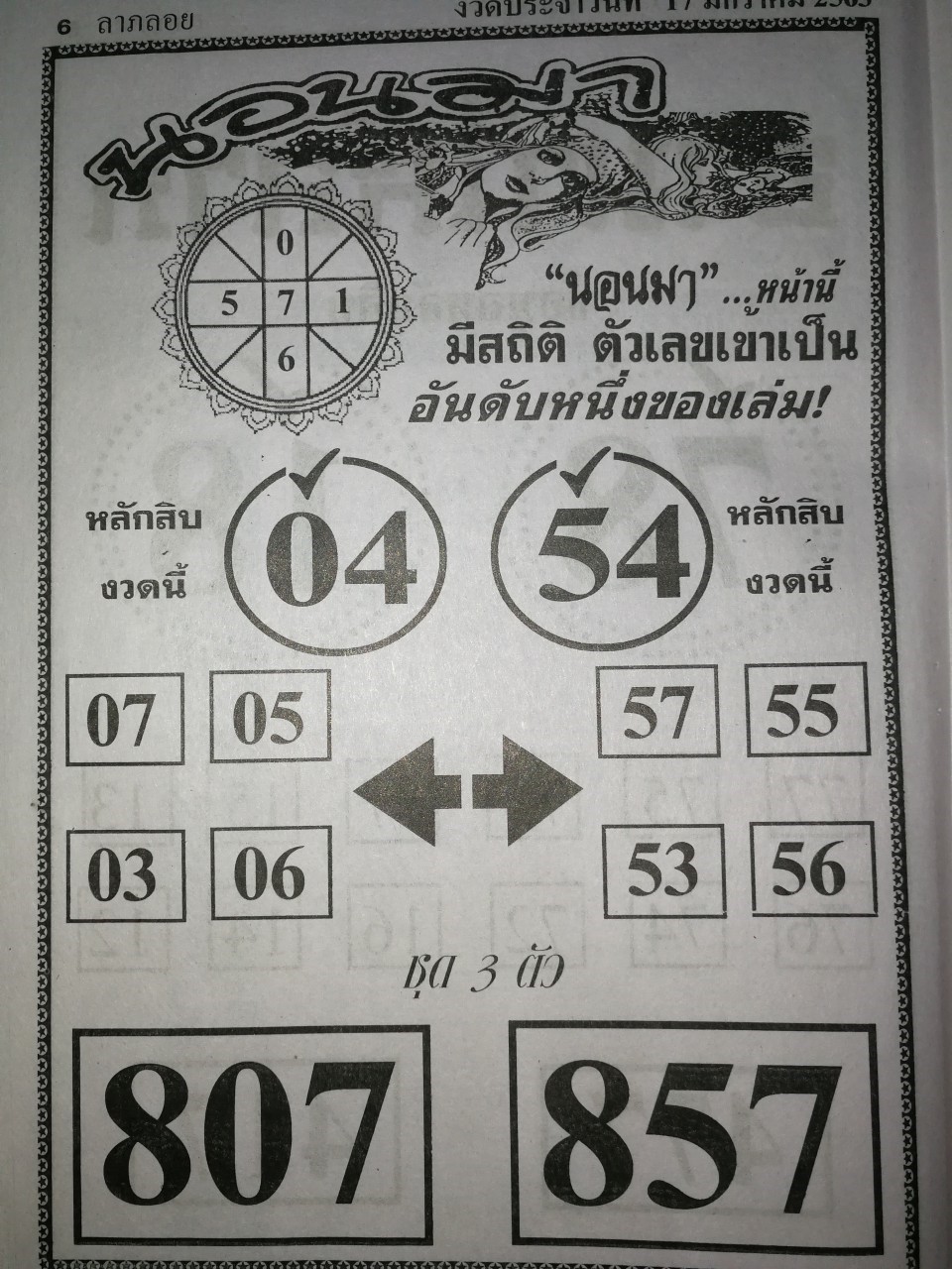 หวยนอนมา 17/1/63