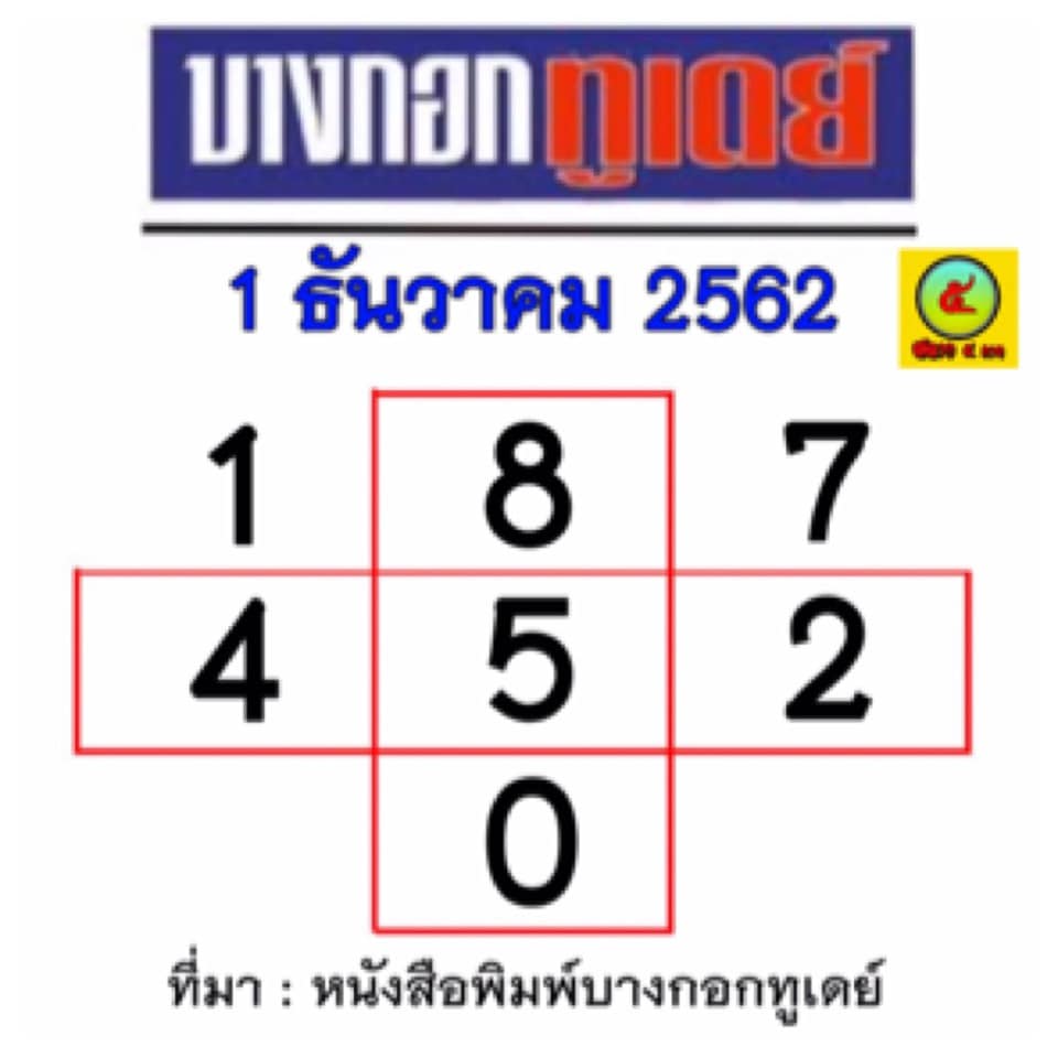 หวยบางกอกทูเดย์ 1/12/62