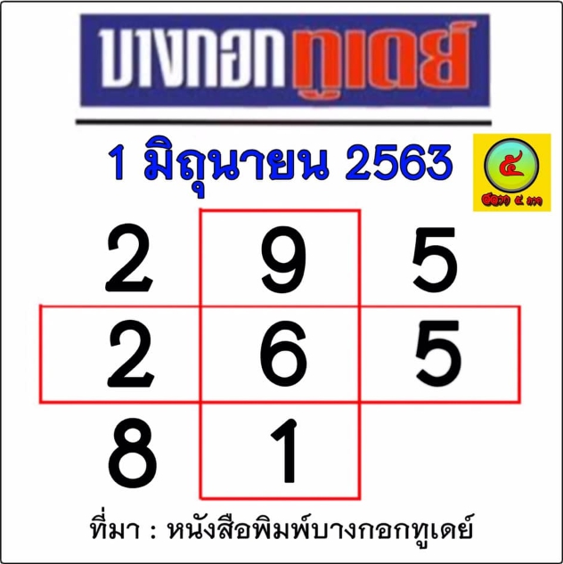 หวยบางกอกทูเดย์ 1/6/63