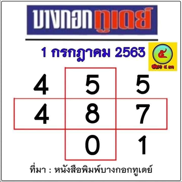 หวยบางกอกทูเดย์ 1/7/63
