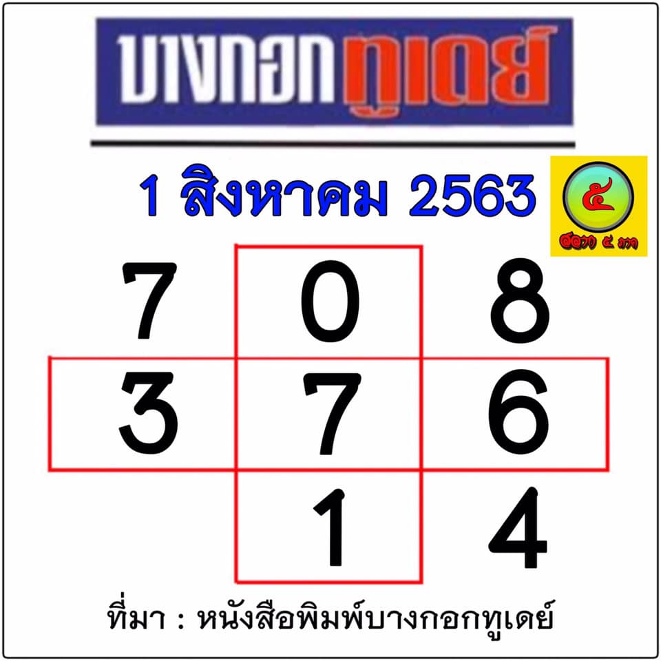 หวยบางกอกทูเดย์ 1/8/63