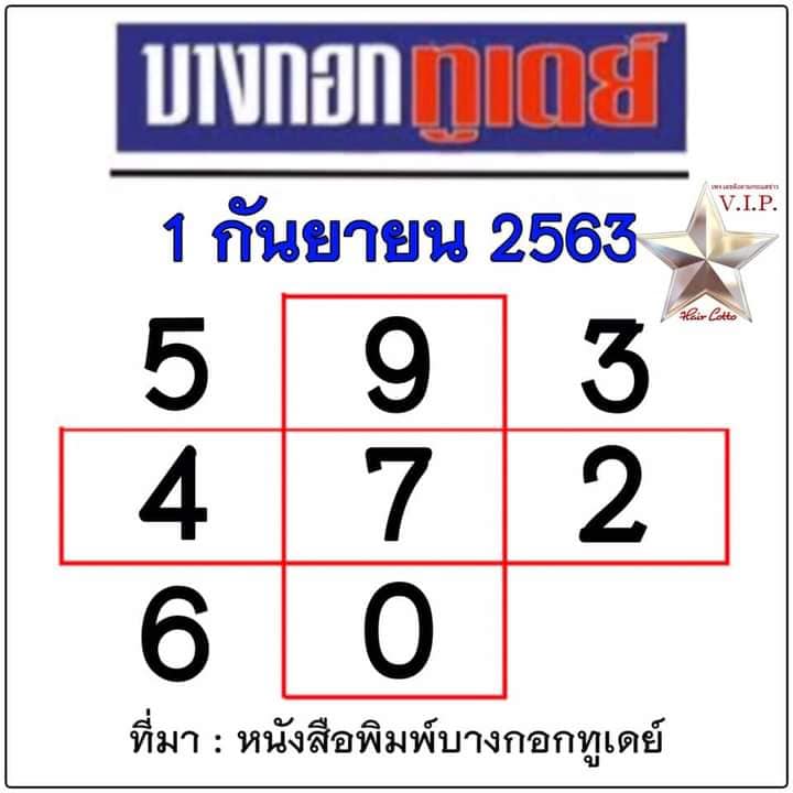 หวยบางกอกทูเดย์ 1/9/63