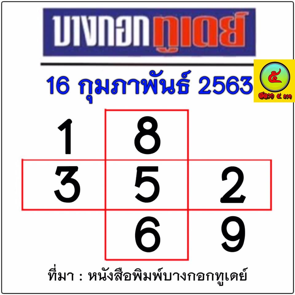 หวยบางกอกทูเดย์ 16/2/63