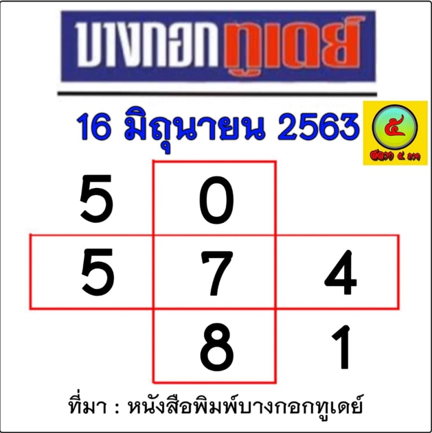 หวยบางกอกทูเดย์ 16/6/63