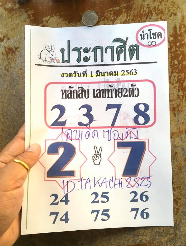 หวยประกาศิตนำโชค 1/3/63