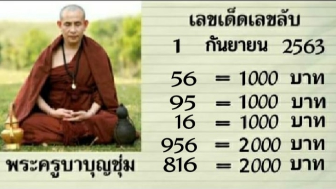 หวยพระครูบาบุญชุ่ม 1/9/63