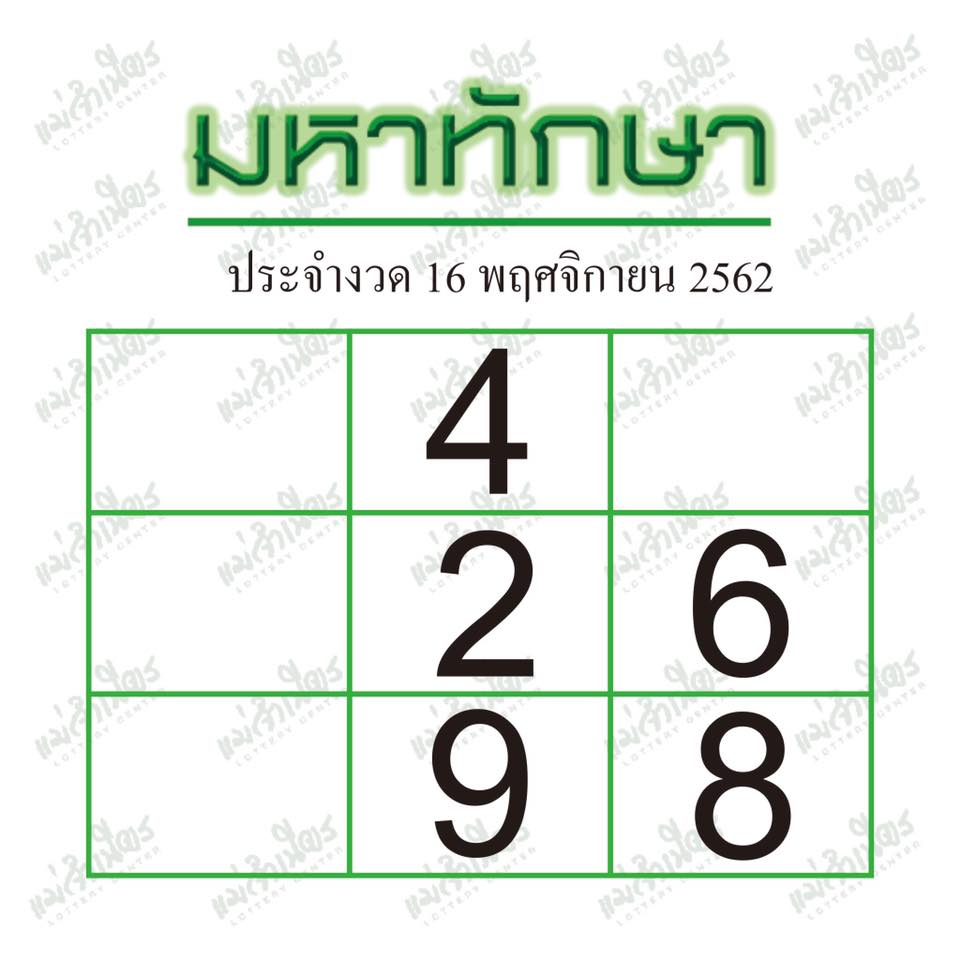 หวยมหาทักษา 16/11/62