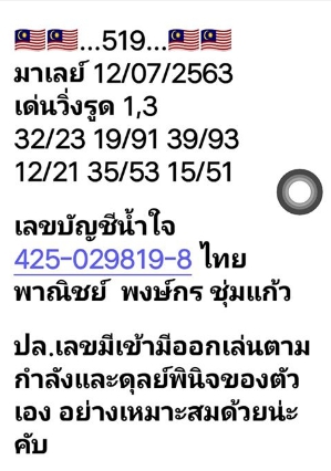 หวยมาเลย์ 12/7/63 ชุดที่ 2