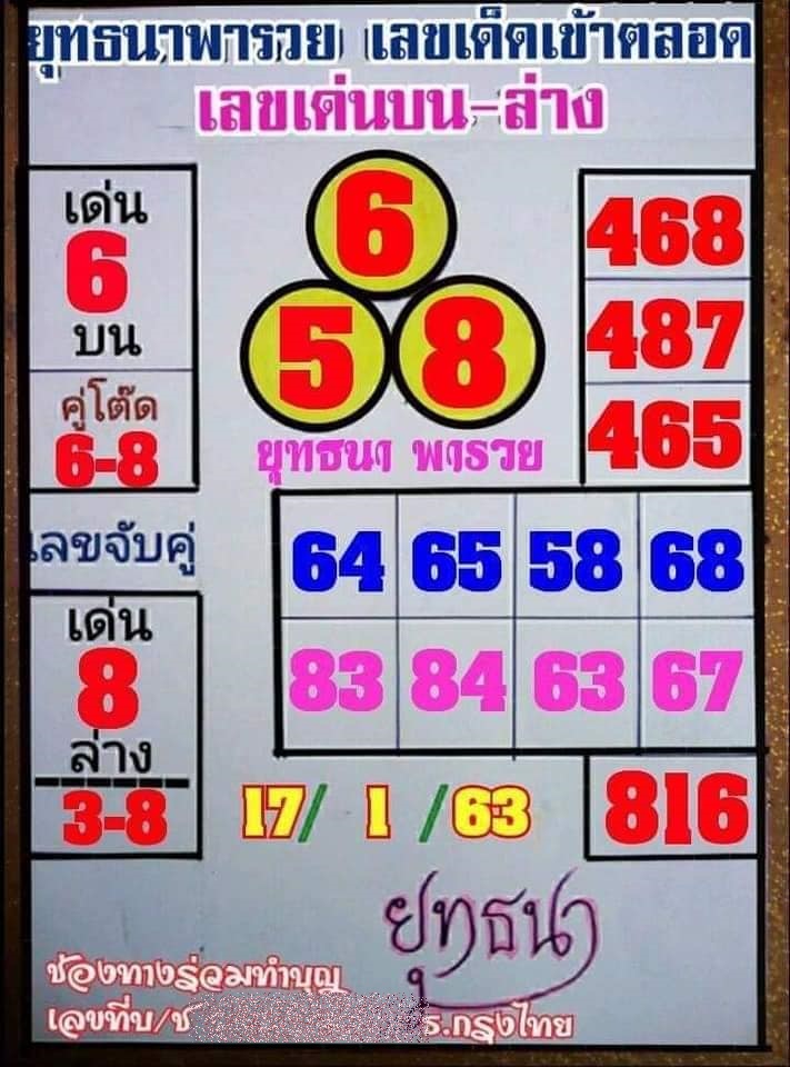 หวยยุทธนาพารวย 17/1/63