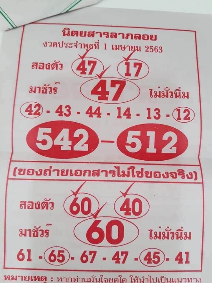 หวยลาภลอย 1/4/63