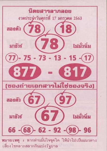 หวยลาภลอย 17/1/63