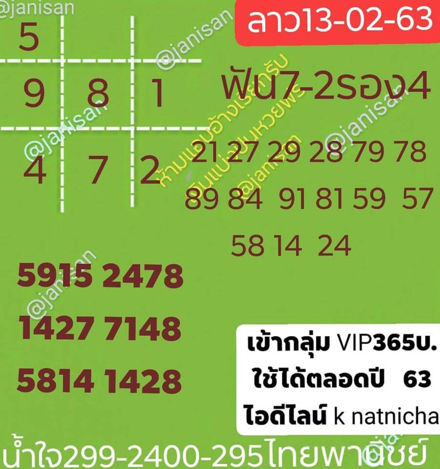 หวยลาว 13/2/63 อัพเดทเลขเด็ด ชุดที่1