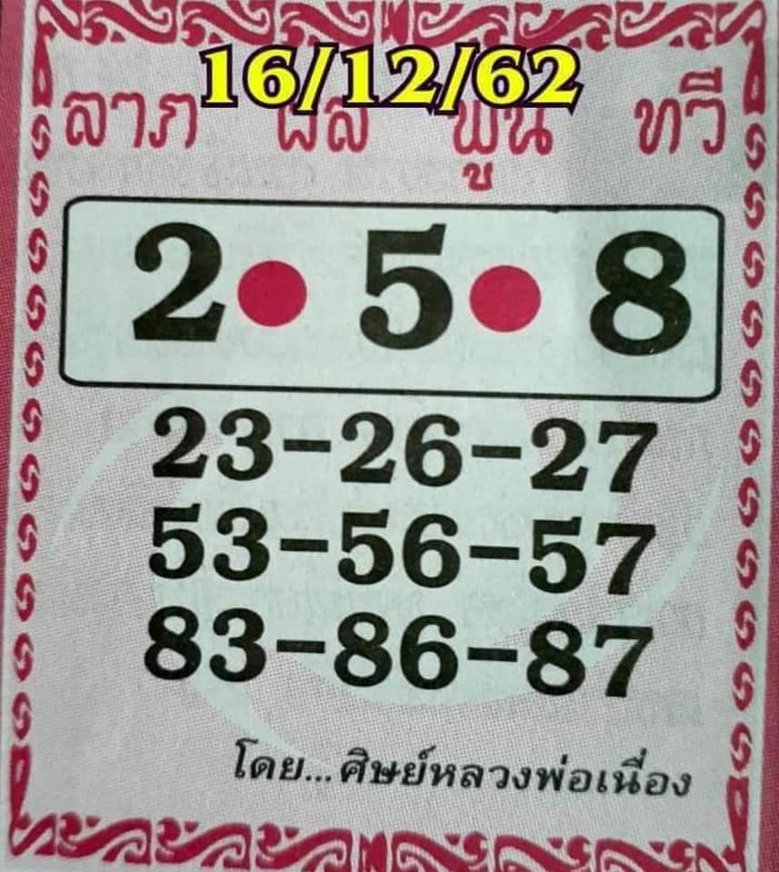 หวยศิษย์หลวงพ่อเนื่อง 16/12/62