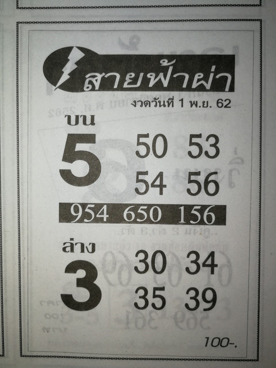 หวยสายฟ้าผ่า 1/11/62