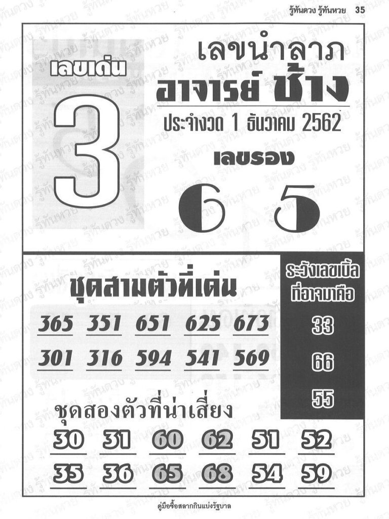 หวยอาจารย์ช้าง 1/12/62