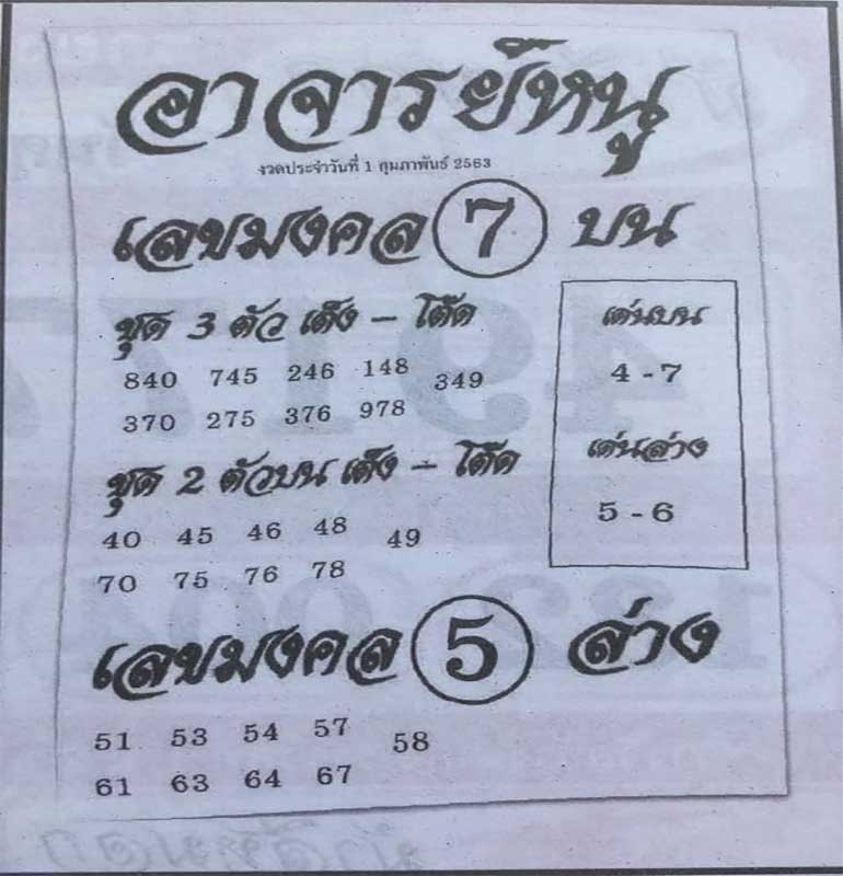 หวยอาจารย์หนู 1/2/63