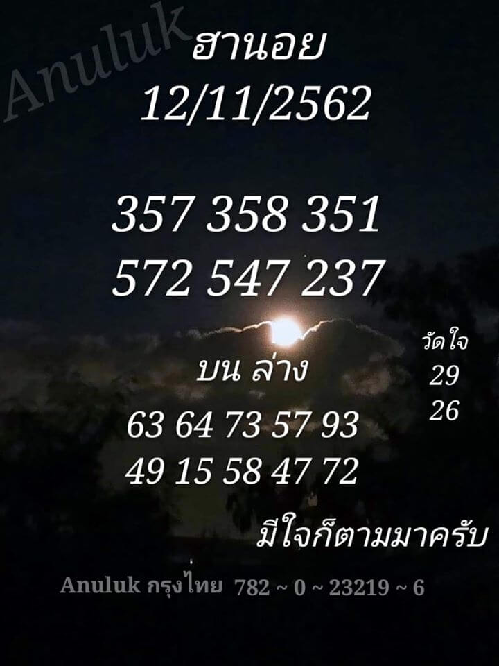 หวยฮานอย 12/11/62 เจาะชุดเลขแม่น ชุดที่1