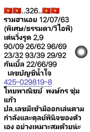 หวยฮานอย 12/7/63 ชุดที่ 2