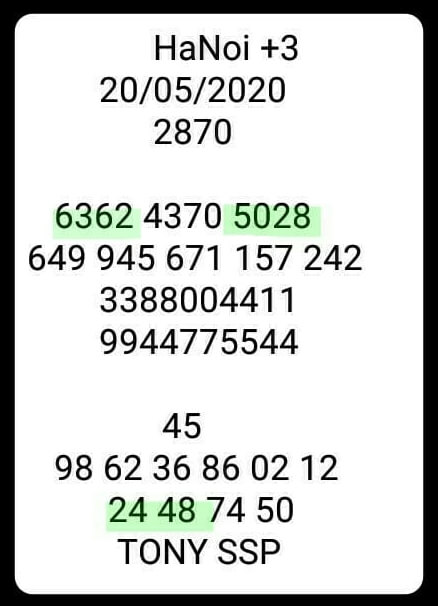 หวยฮานอย 20/5/63 ชุดที่ 3
