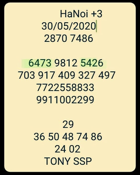 หวยฮานอย 30/5/63 ชุดที่ 9
