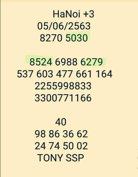 หวยฮานอย 5/6/63 ชุดที่ 9