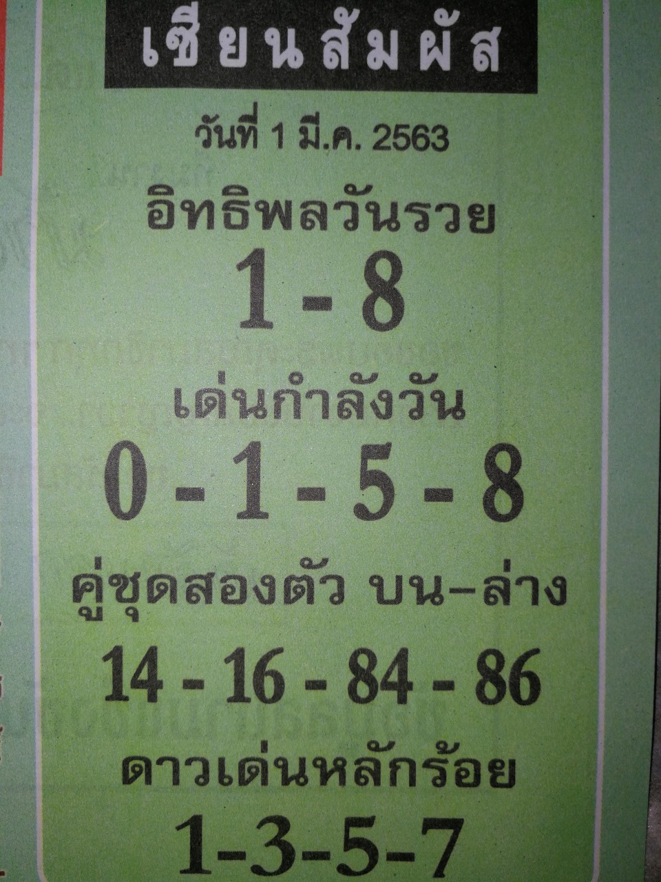 หวยเซียนสัมผัส 1/3/63