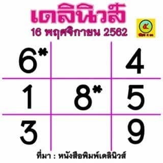 หวยเดลินิวส์ 16/11/62