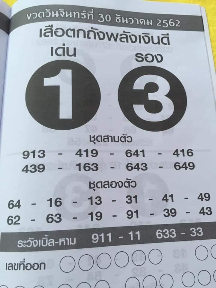 หวยเสือตกถังพลังเงินดี 30/12/62