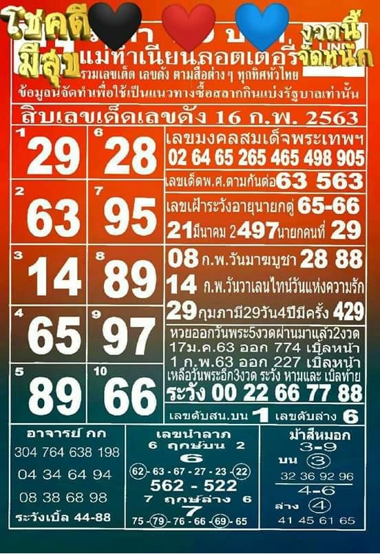 หวยแม่ทำเนียน 16/2/63