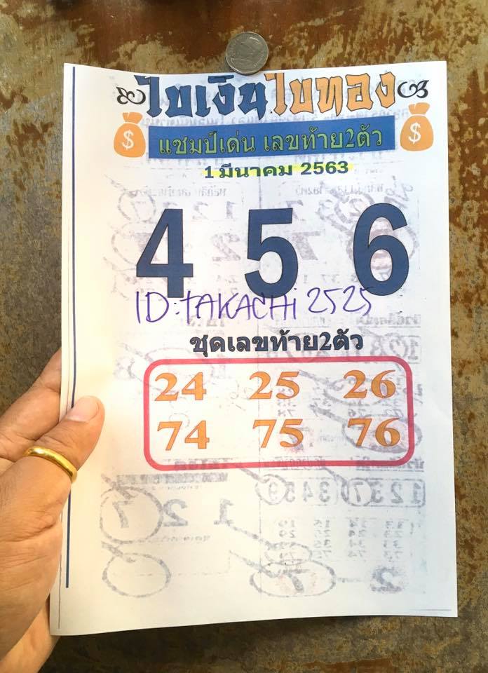 หวยใบเงินใบทอง 1/3/63